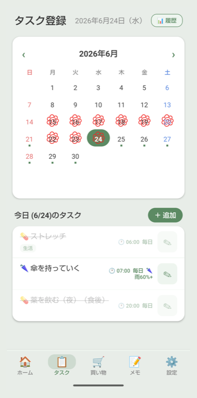 活動履歴カレンダー