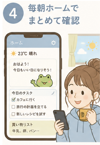 毎朝ホームでまとめて確認